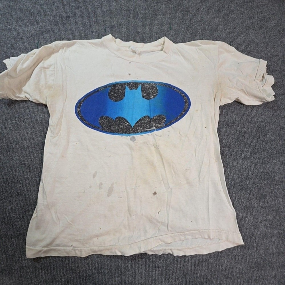 Vintage Batman Shirt Mens Small White Blue Logo Graphic Tee DC Comics 1964